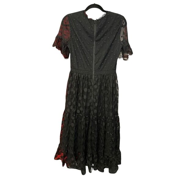 Saloni Lace-Trimmed Polka Dot Tulle Midi Dress Black sz 6 US - Picture 7 of 16
